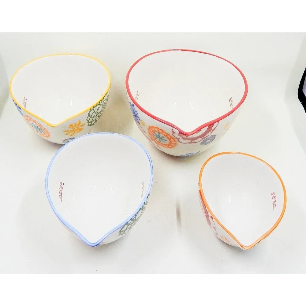 Pier 1 Imports Floral Hand Painted Stoneware Measuring Cups Set of 4